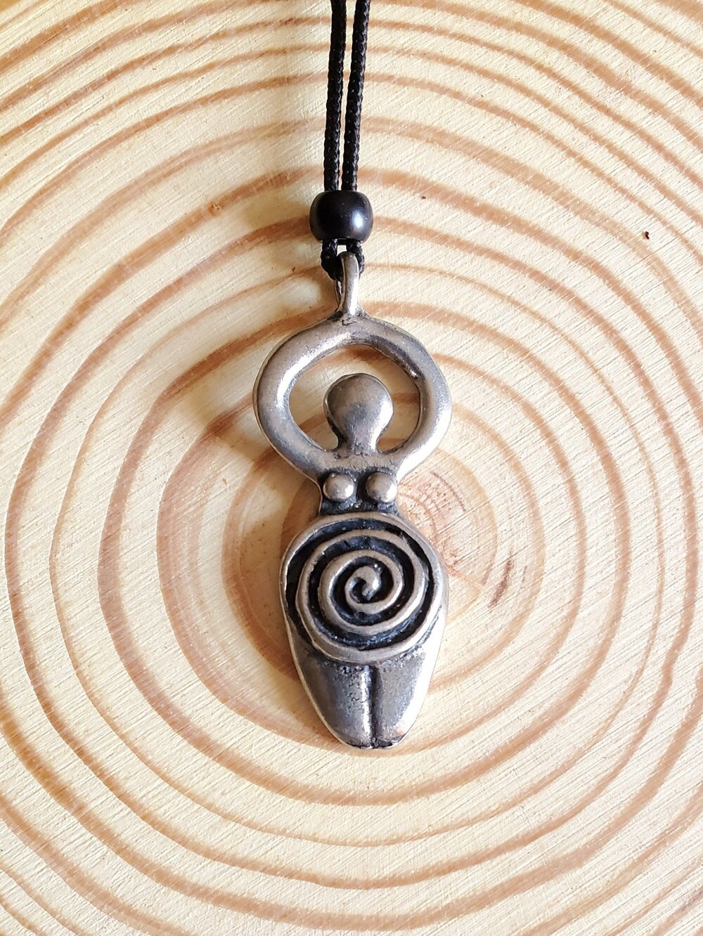 Vtg. NEW Pewter Spiral Goddess Pendant Necklace